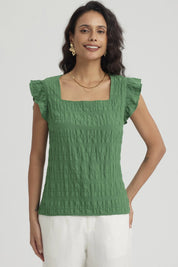 Blusa Mujer Manga Con Vuelos Verde