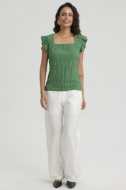 Blusa Mujer Manga Con Vuelos Verde