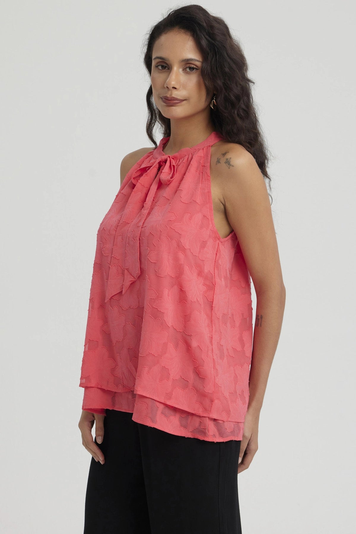 Blusa Mujer Doble Capa Con Cinta Coral