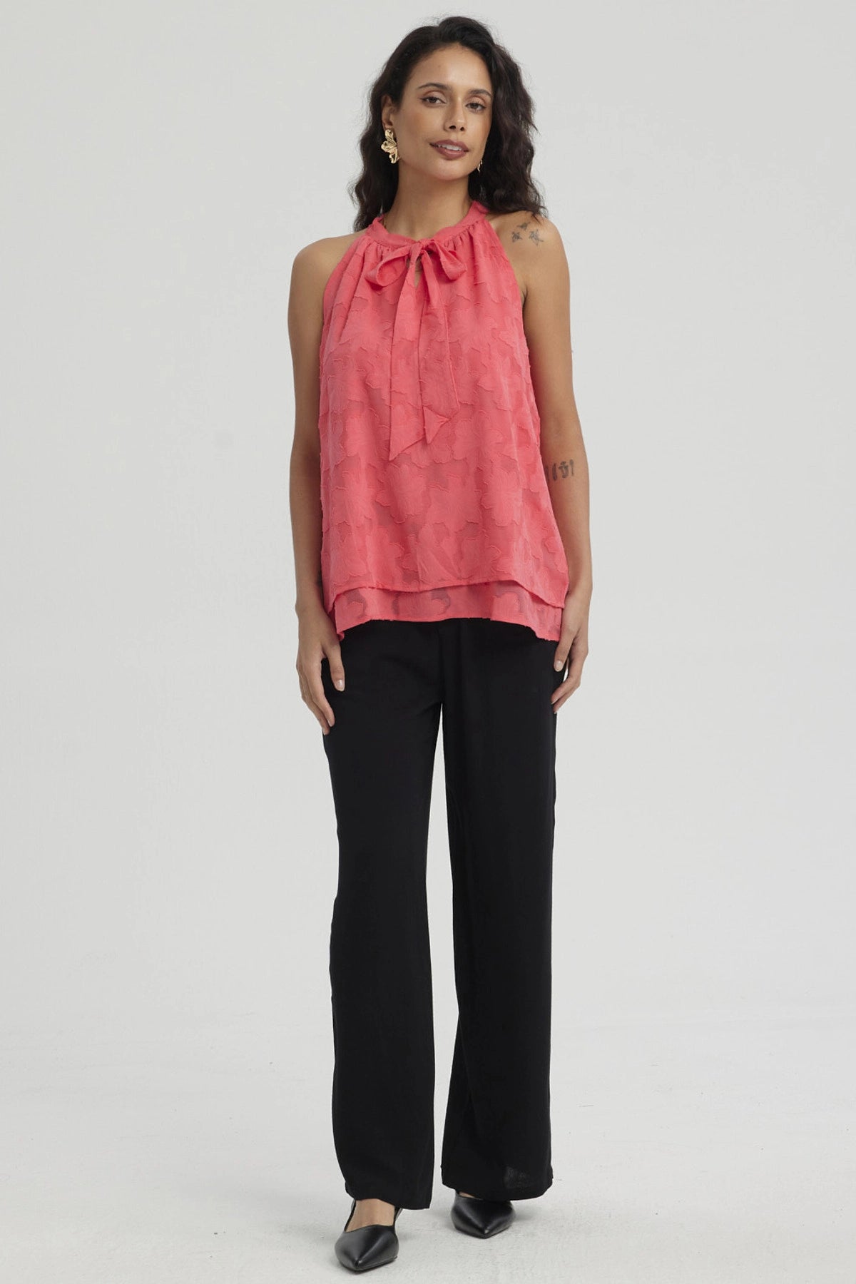 Blusa Mujer Doble Capa Con Cinta Coral