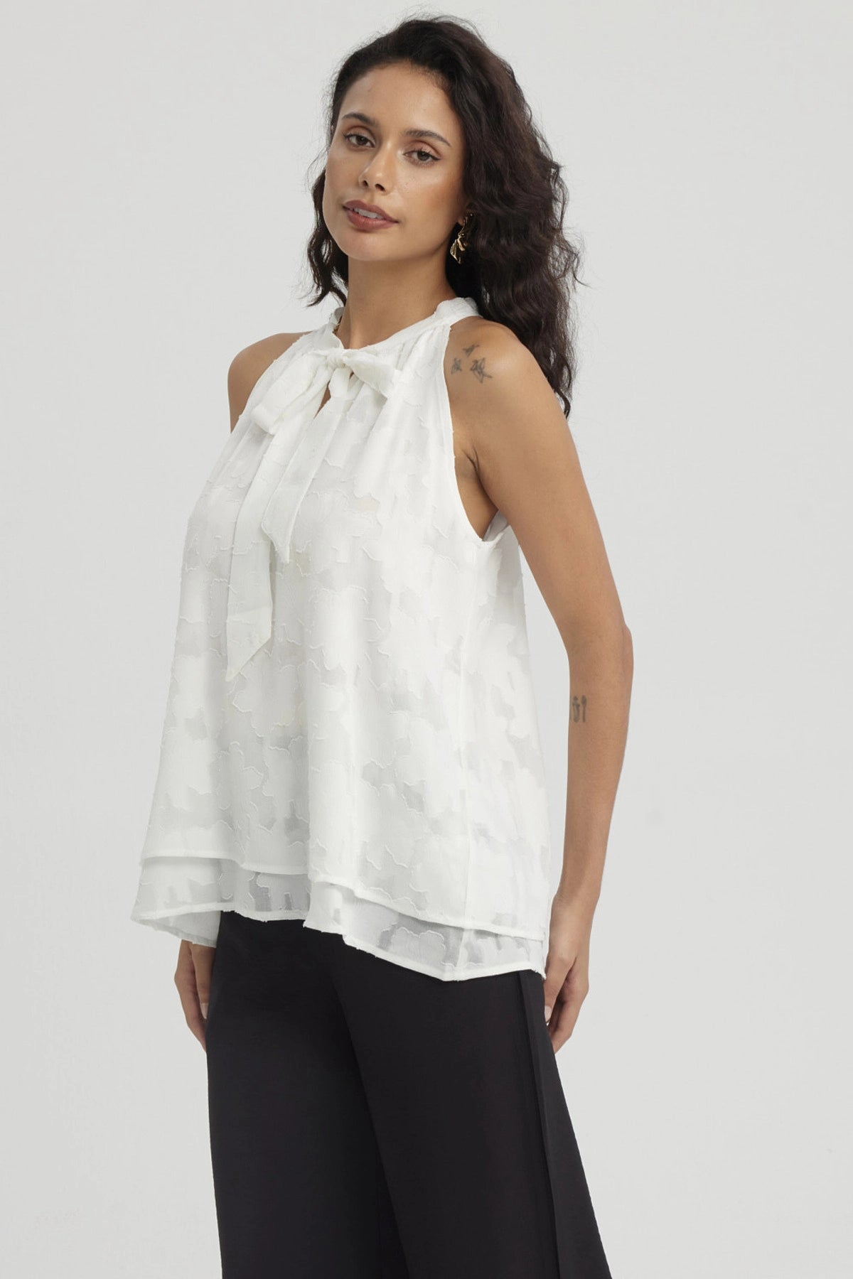 Blusa Mujer Doble Capa Con Cinta Crudo