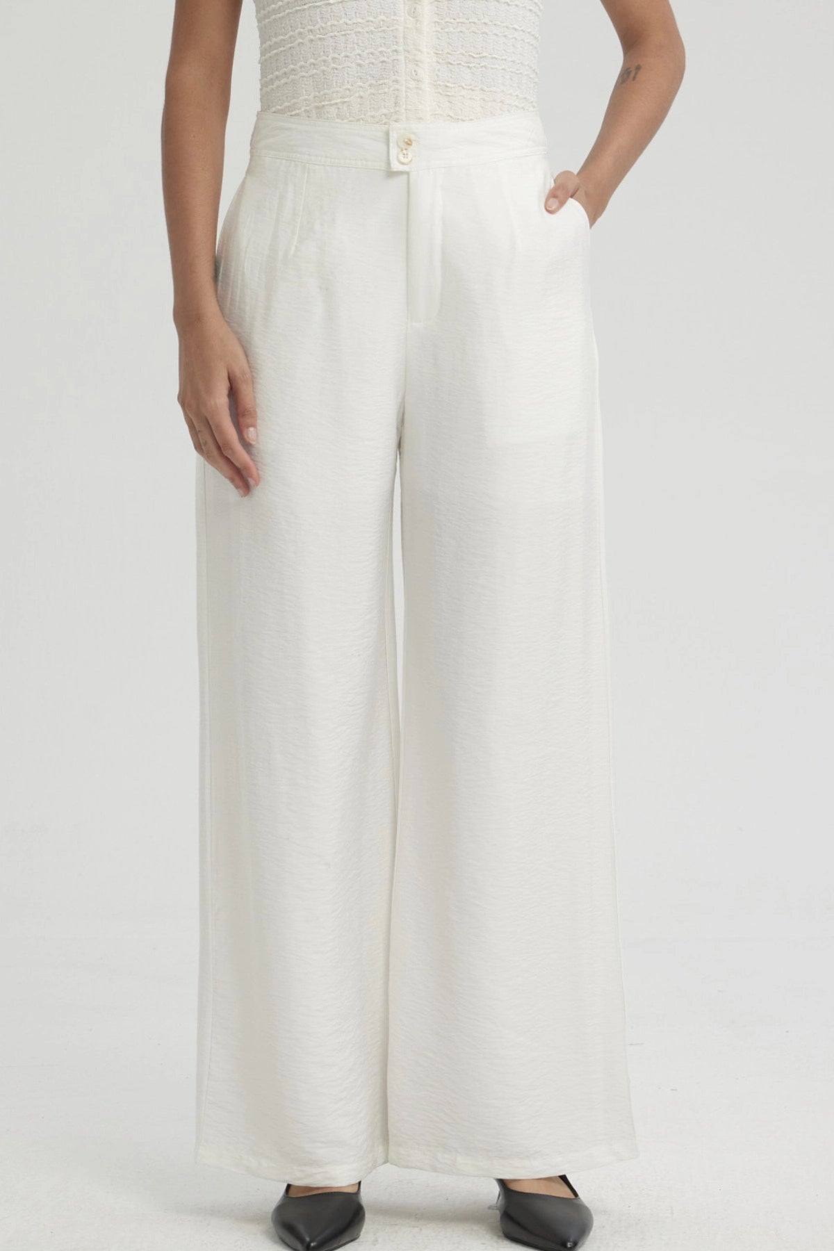 Pantalón Mujer Palazzo Con Bolsillo Crudo