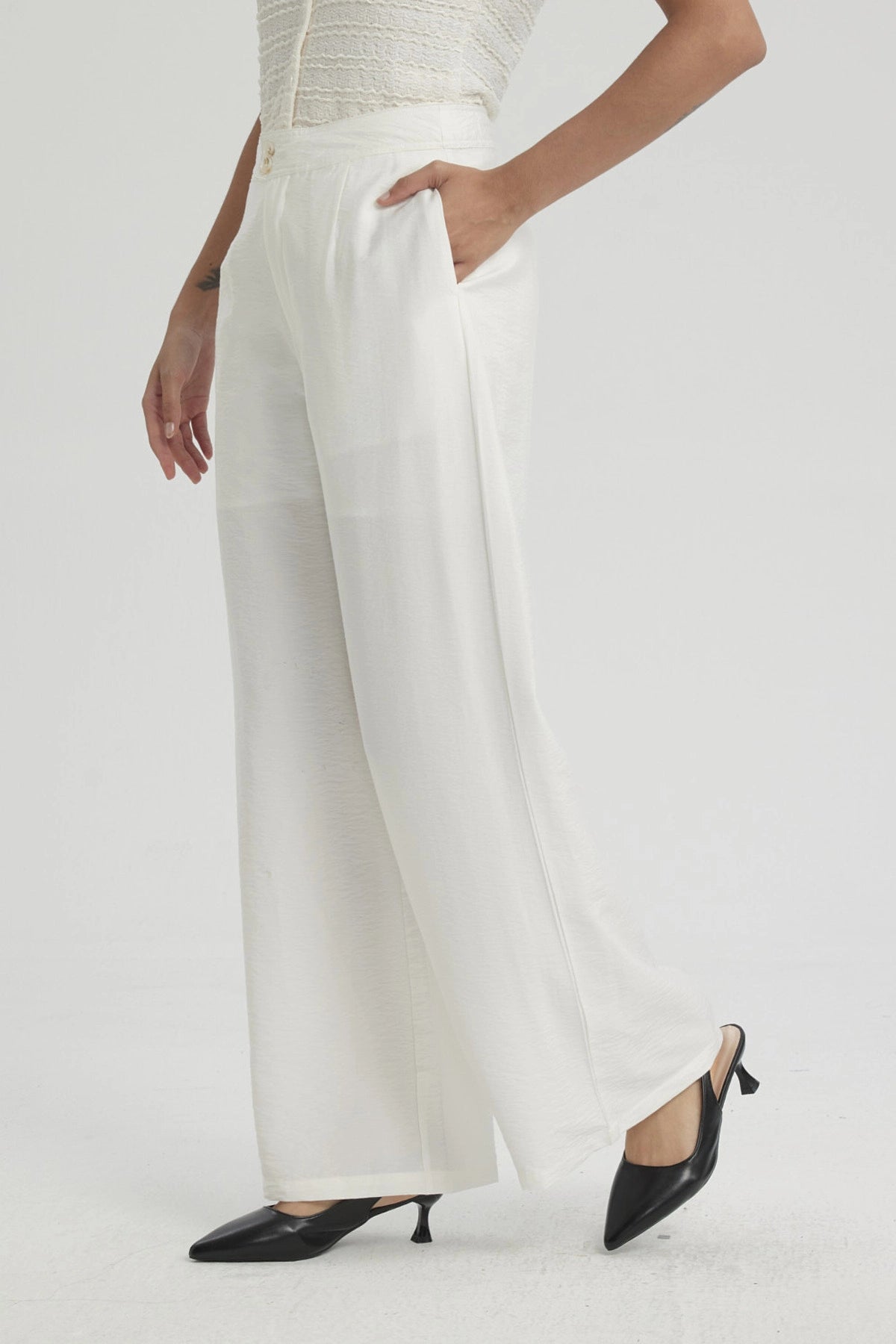 Pantalón Mujer Palazzo Con Bolsillo Crudo