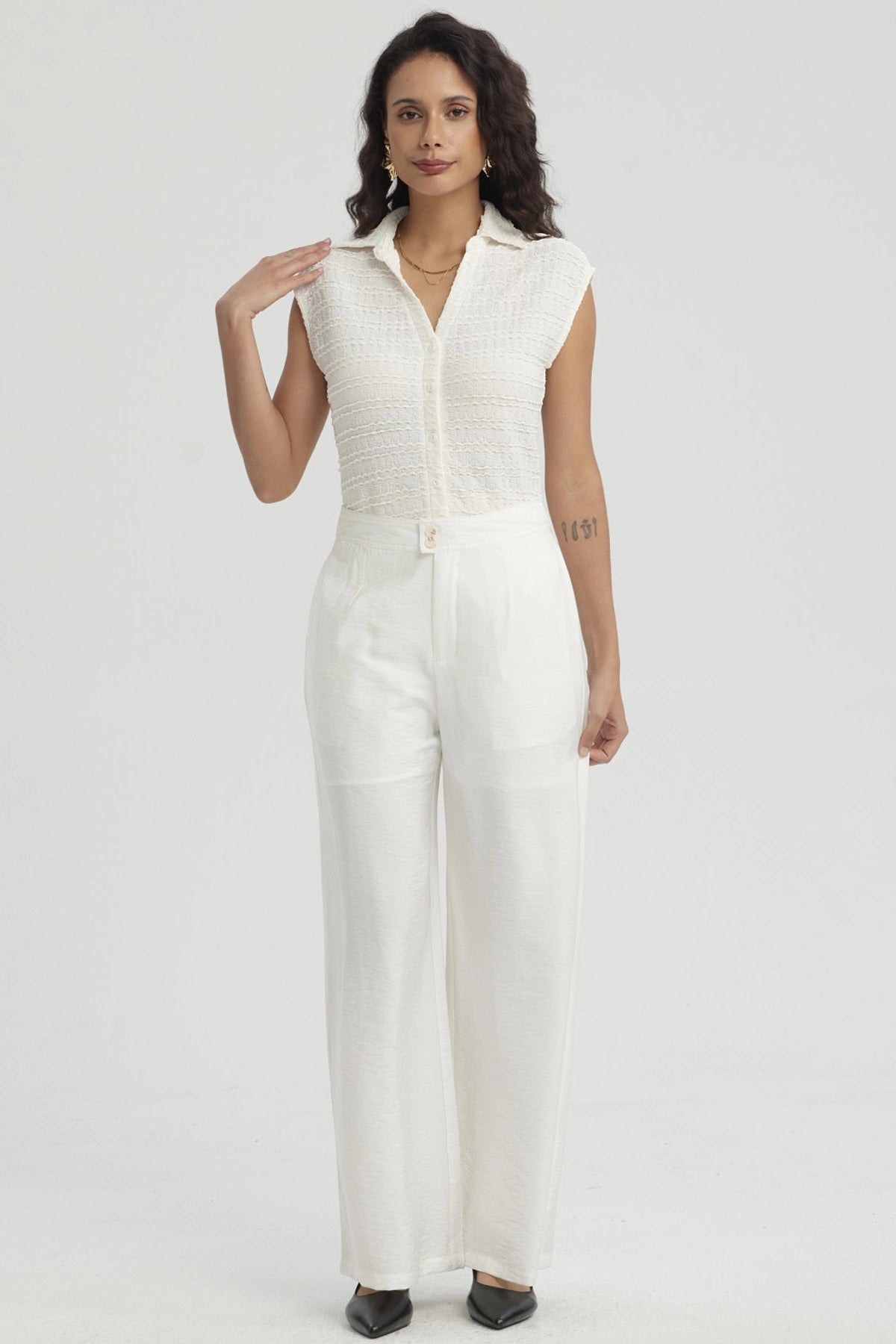 Pantalón Mujer Palazzo Con Bolsillo Crudo