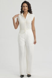 Pantalón Mujer Palazzo Con Bolsillo Crudo