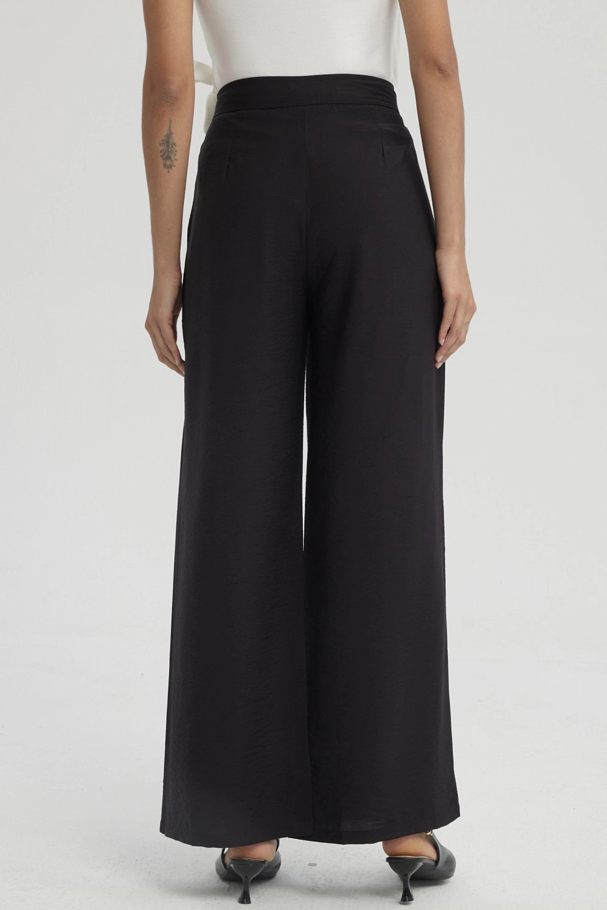 Pantalón Mujer Palazzo Con Bolsillo Negro