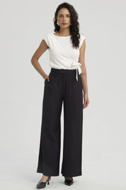 Pantalón Mujer Palazzo Con Bolsillo Negro
