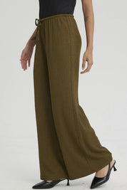 Pantalón Mujer Textura Pretinas Con Cordón Verde Musgo