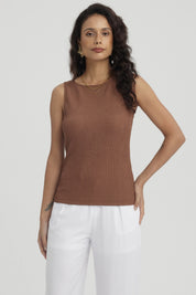 Polera Mujer Con Bote Textura Camel