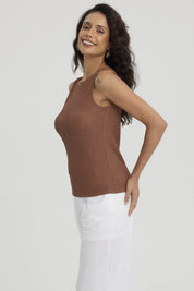 Polera Mujer Con Bote Textura Camel