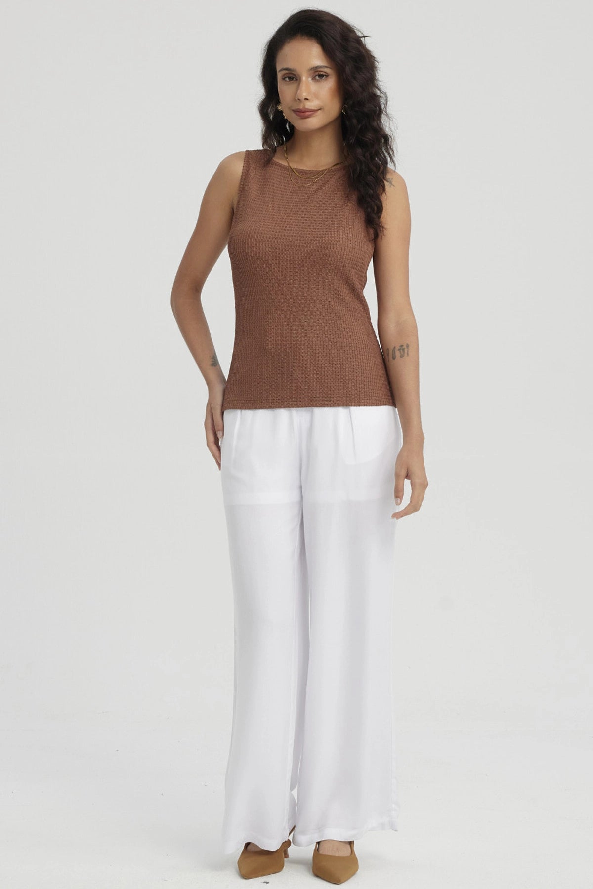 Polera Mujer Con Bote Textura Camel