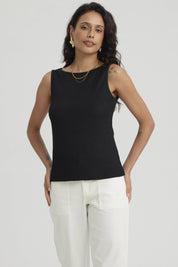 Polera Mujer Con Bote Textura Negro