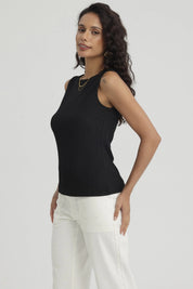 Polera Mujer Con Bote Textura Negro