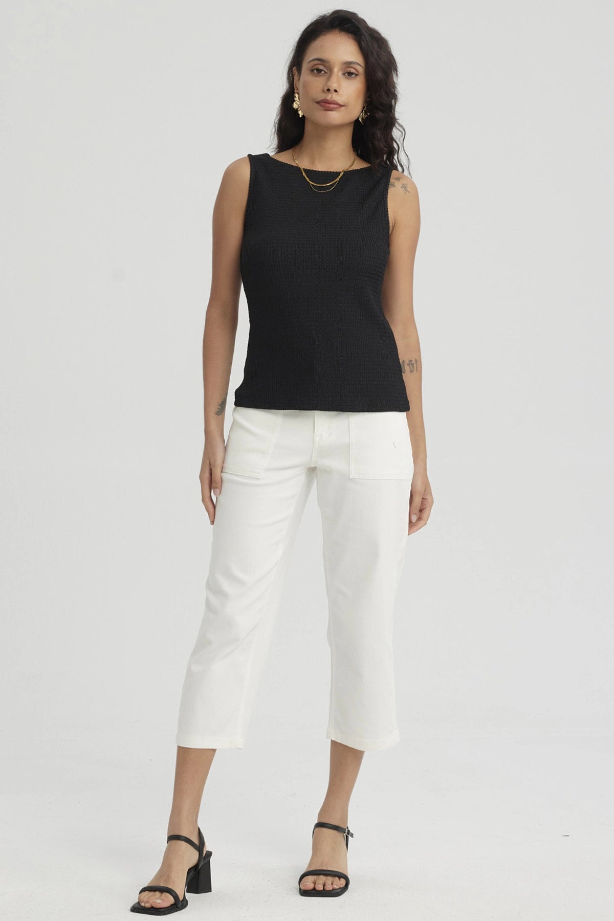 Polera Mujer Con Bote Textura Negro