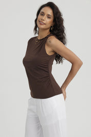 Polera Mujer Nudo En Hombros Chocolate