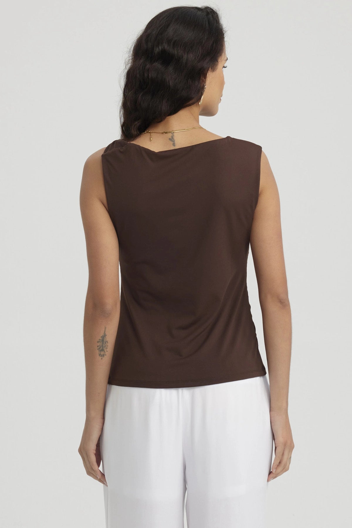 Polera Mujer Nudo En Hombros Chocolate