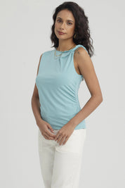 Polera Mujer Nudo En Hombros Turquesa