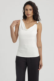 Polera Mujer Drapeado Aplicación Crudo