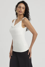 Polera Mujer Drapeado Aplicación Crudo