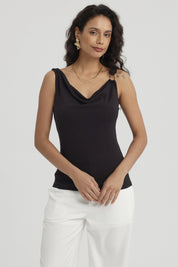 Polera Mujer Drapeado Aplicación Negro