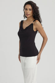 Polera Mujer Drapeado Aplicación Negro