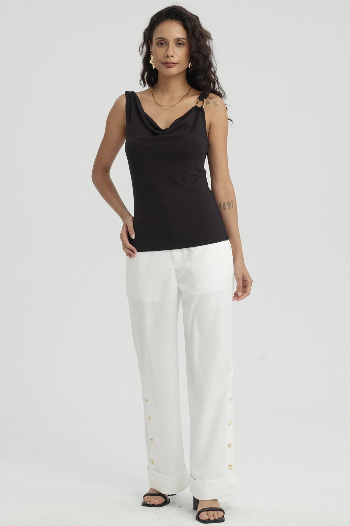 Polera Mujer Drapeado Aplicación Negro