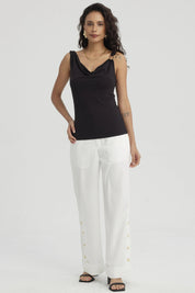 Polera Mujer Drapeado Aplicación Negro