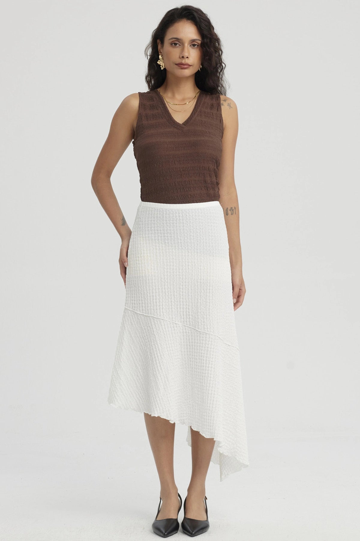 Falda Mujer Larga Textura Basta Diagonal Crudo