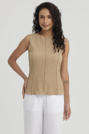 Polera Mujer Texturizada Beige Claro