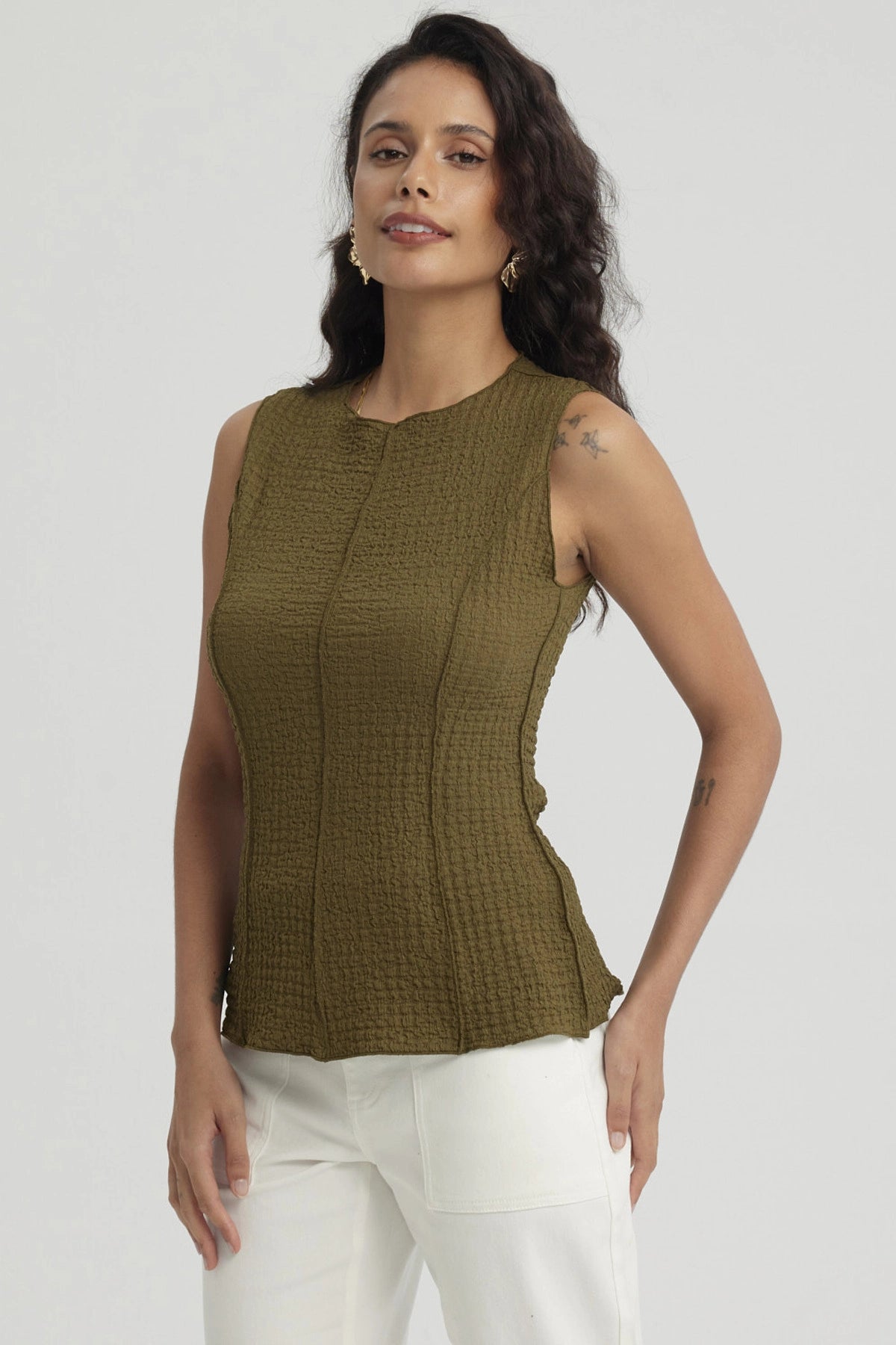 Polera Mujer Texturizada Verde Musgo