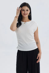Polera Mujer Cuello Bote Textura Blanco