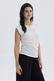 Polera Mujer Cuello Bote Textura Blanco