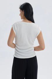 Polera Mujer Cuello Bote Textura Blanco