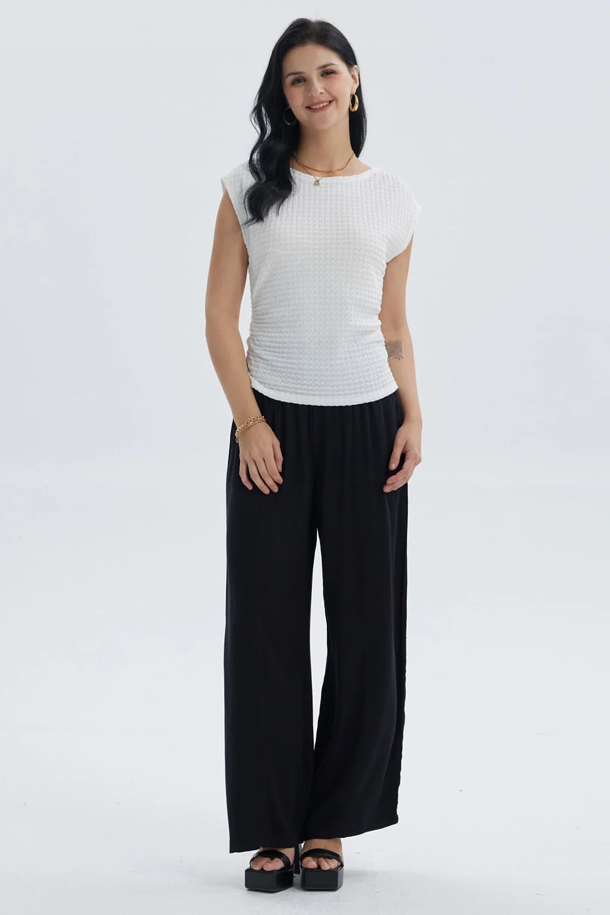 Polera Mujer Cuello Bote Textura Blanco