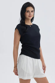 Polera Mujer Cuello Bote Textura Negro