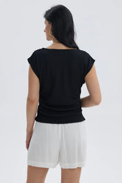 Polera Mujer Cuello Bote Textura Negro