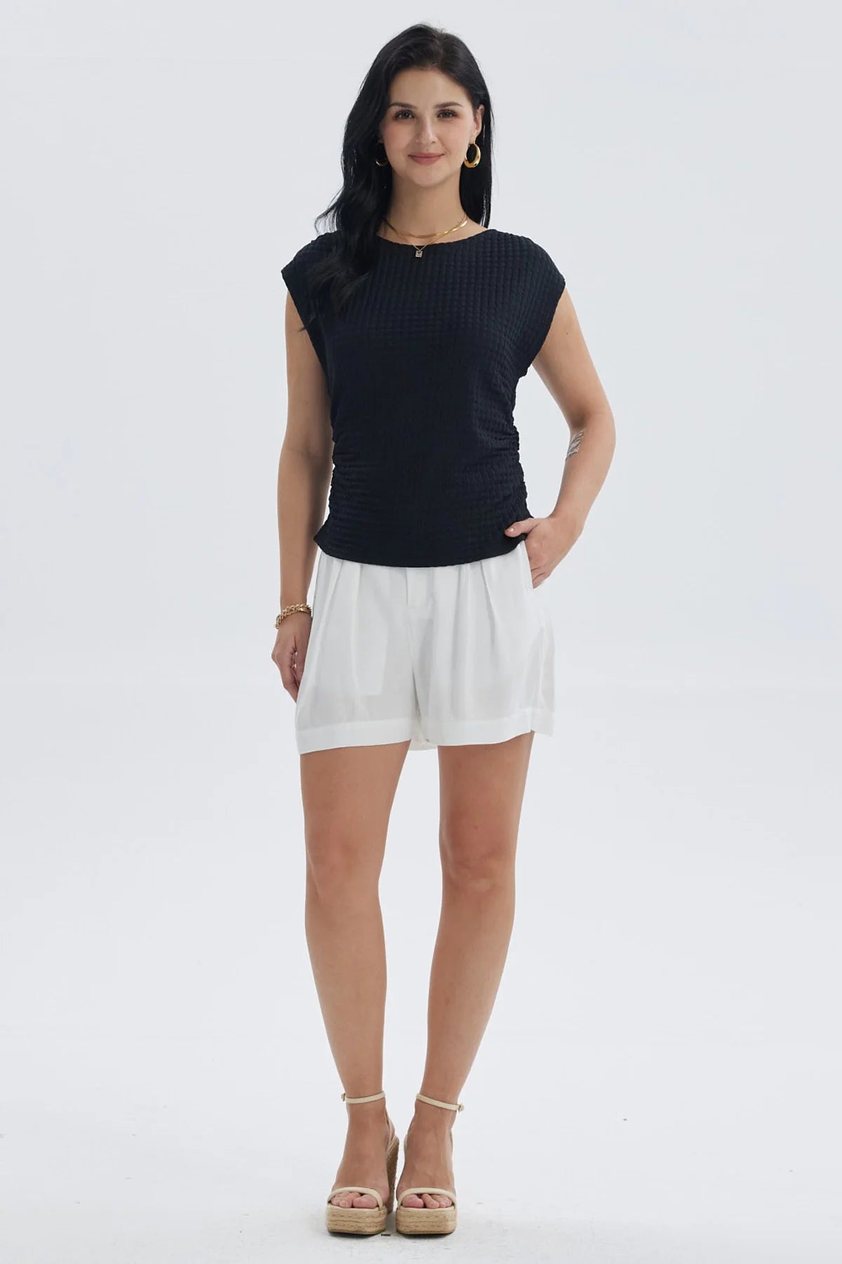 Polera Mujer Cuello Bote Textura Negro