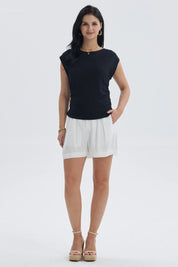Polera Mujer Cuello Bote Textura Negro