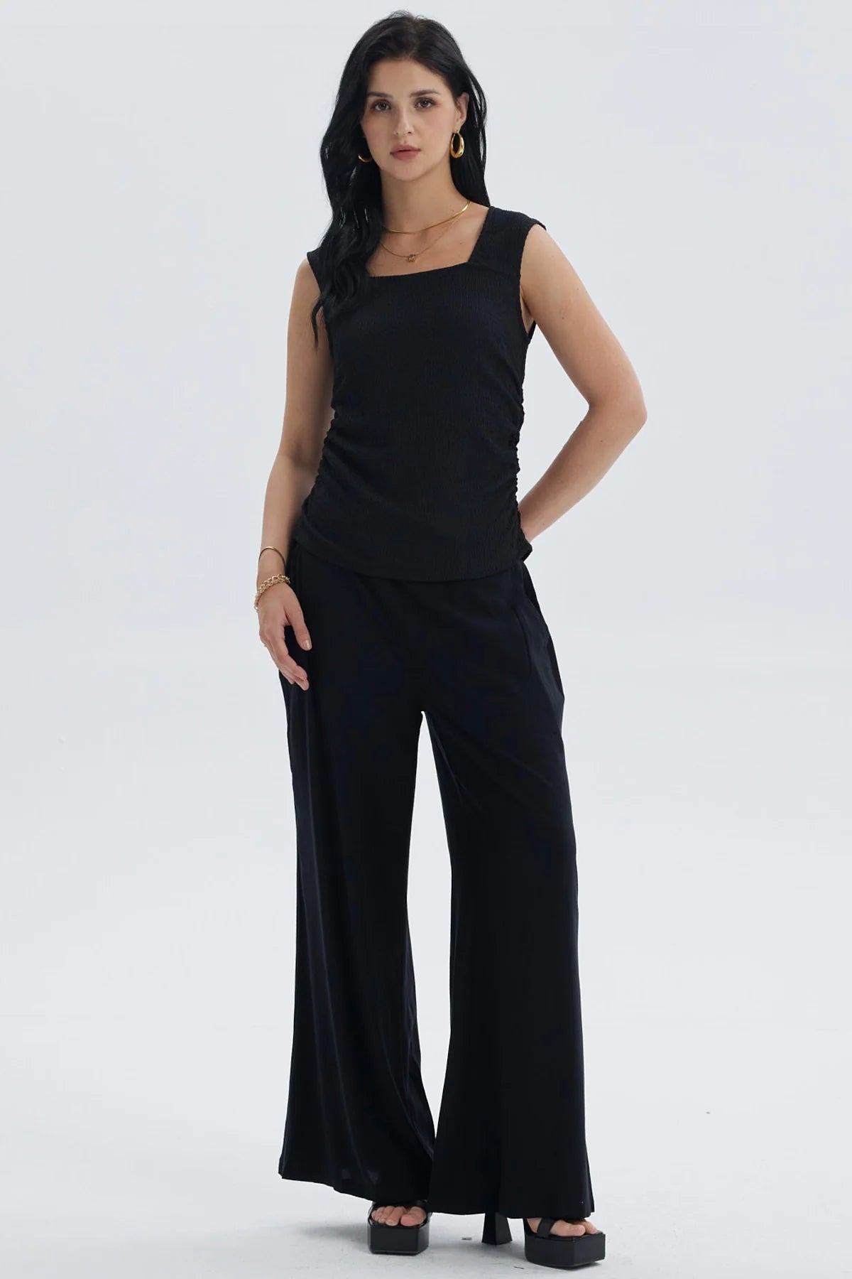 Polera Mujer Recogido Costado Negro