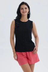 Polera Mujer Aplicación Botones Negro