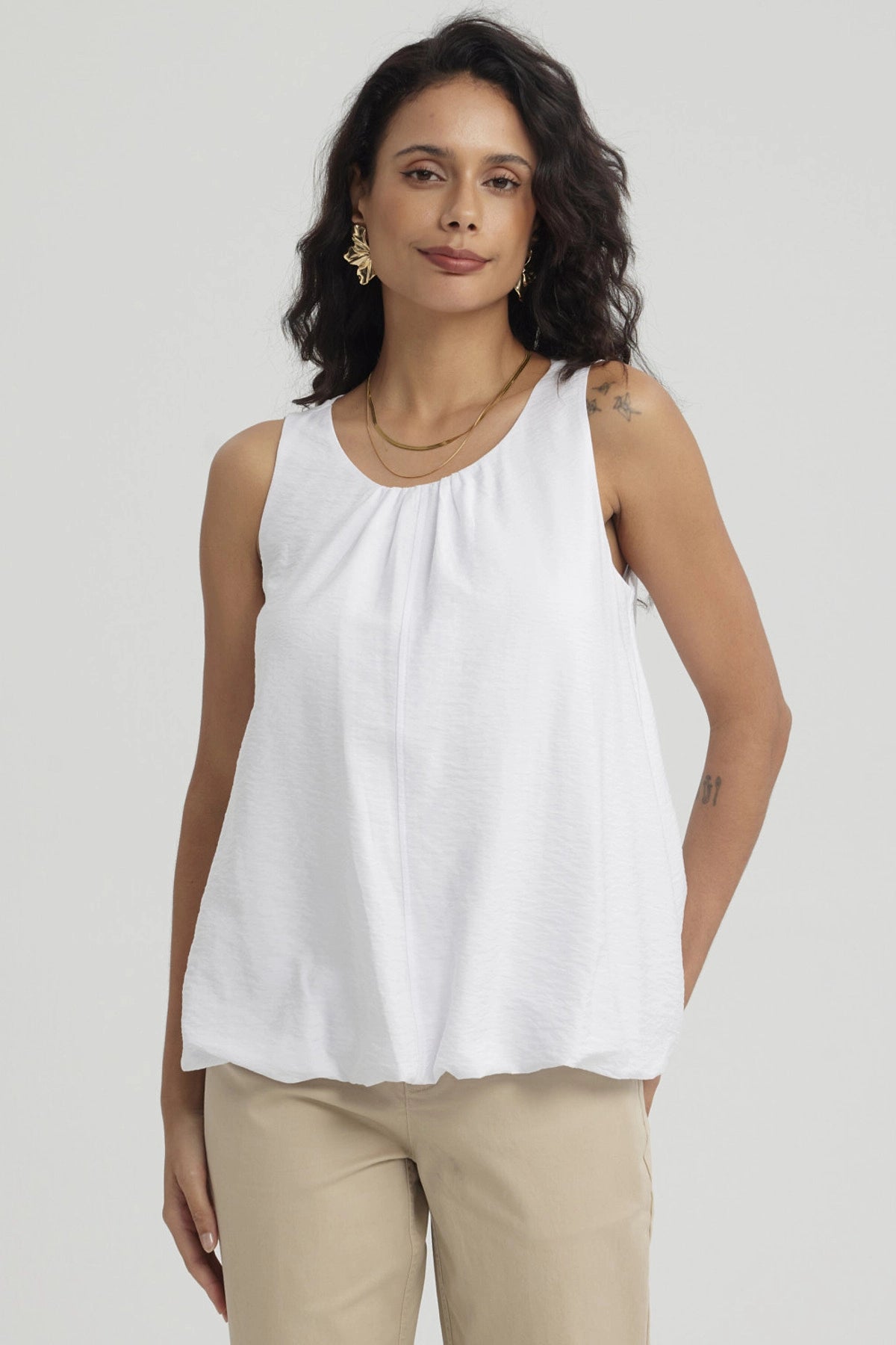 Blusa Mujer Basta Globo Blanco