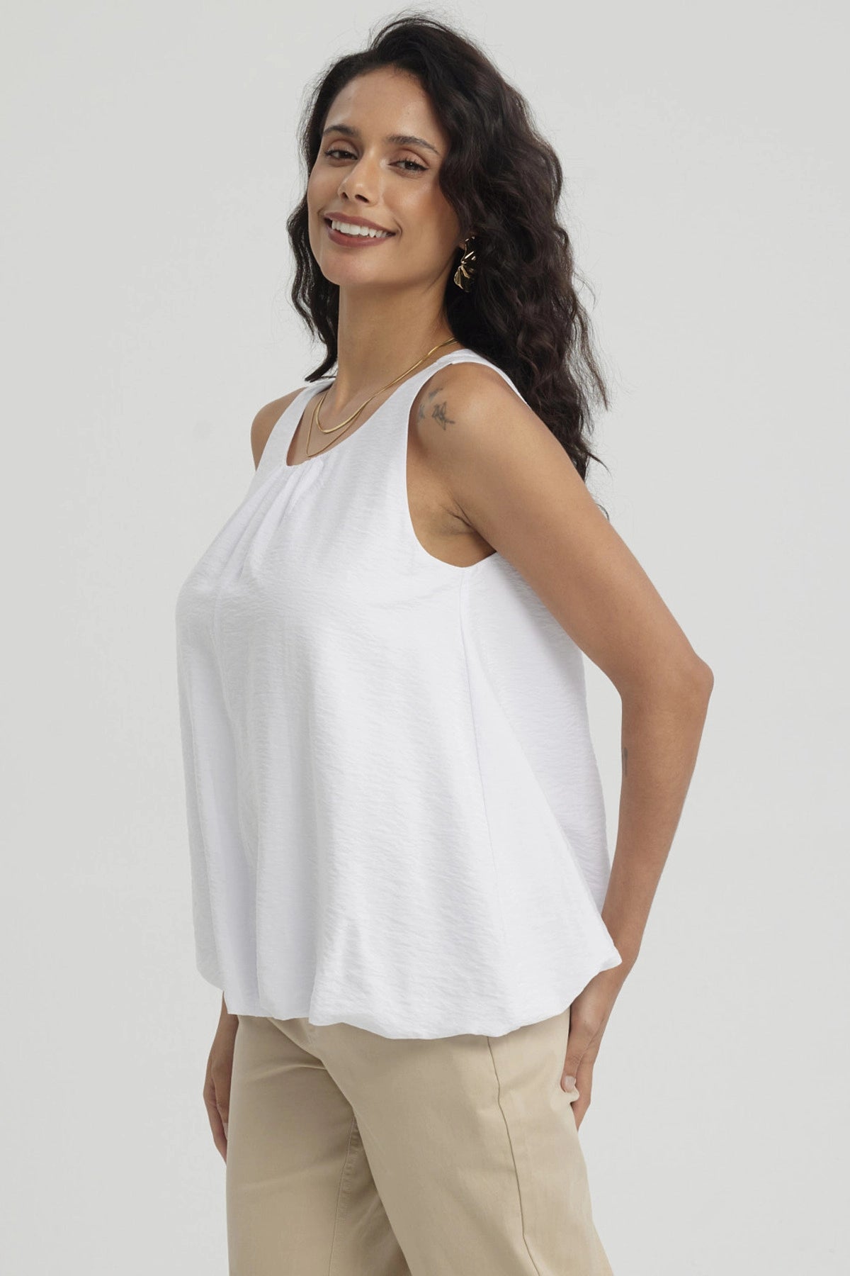 Blusa Mujer Basta Globo Blanco