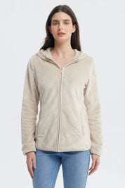 Polar Mujer Básico Plush Con Cierre Beige Claro
