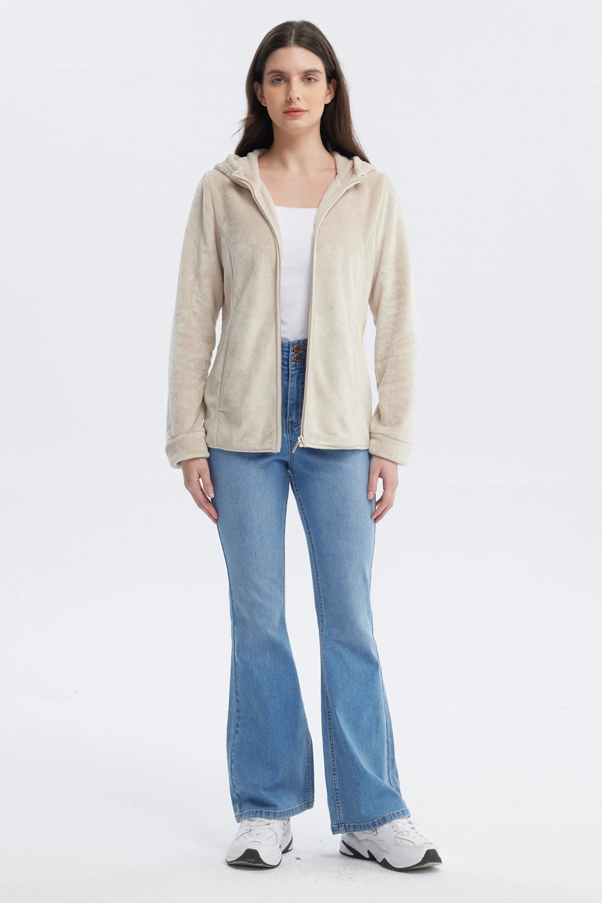 Polar Mujer Básico Plush Con Cierre Beige Claro