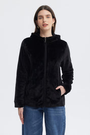 Polar negro para mujer con cierre de felpa suave diseño liso ideal para días fríos