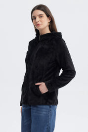Polar negro para mujer con cierre de felpa suave diseño liso ideal para días fríos