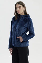 Polar Mujer Básico Plush Con Cierre Azul Oscuro