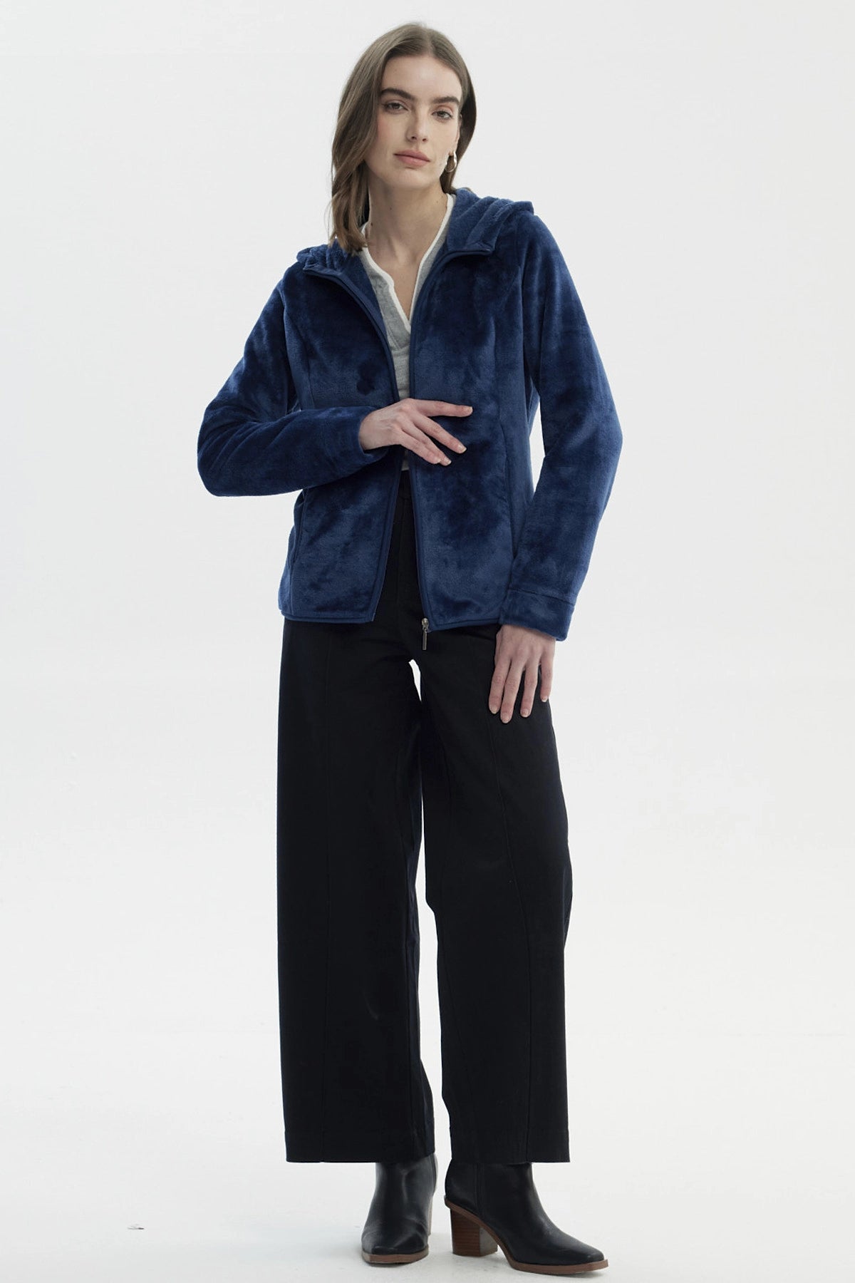 Polar Mujer Básico Plush Con Cierre Azul Oscuro