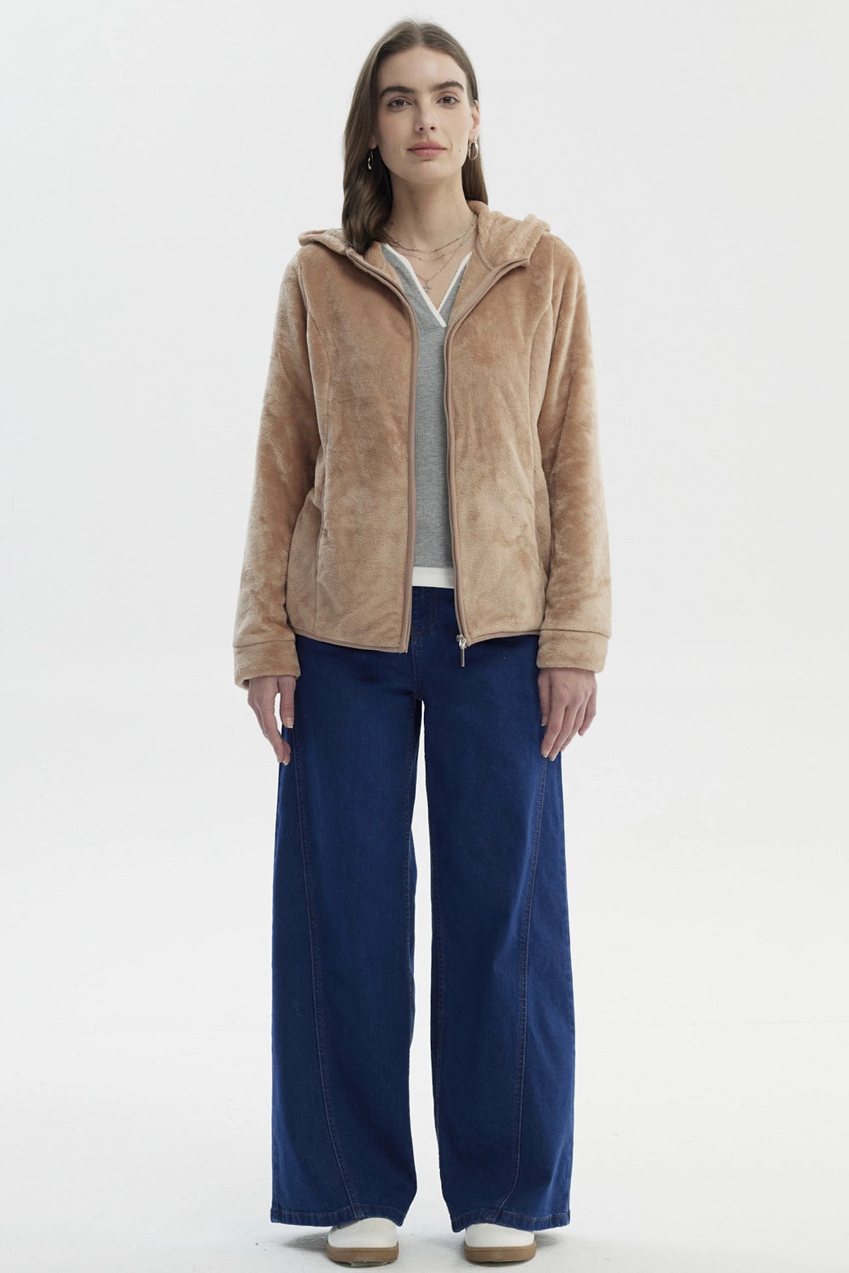 Polar Mujer Básico Plush Con Cierre Beige Oscuro