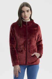 Polar Mujer Básico Plush Con Cierre Rojo Oscuro
